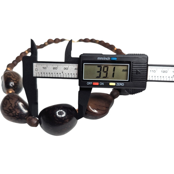 Boho Dark Brown Smooth Wooden Beaded Necklace Womens Vintage Jewelry - Picture 7 of 8